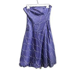 Anthropologie Odille Blue White Embroidered Polka Dots Sleeveless Dress Size 2